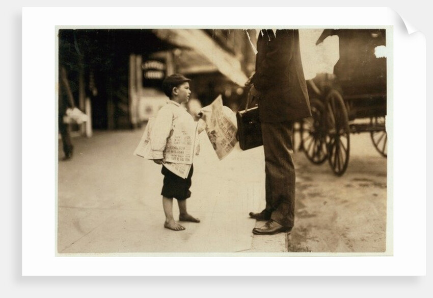 6 year old newsboy Hyman selling papers until 6 p.m. in Lawrence, Massachusetts, 1911 by Lewis Wickes Hine