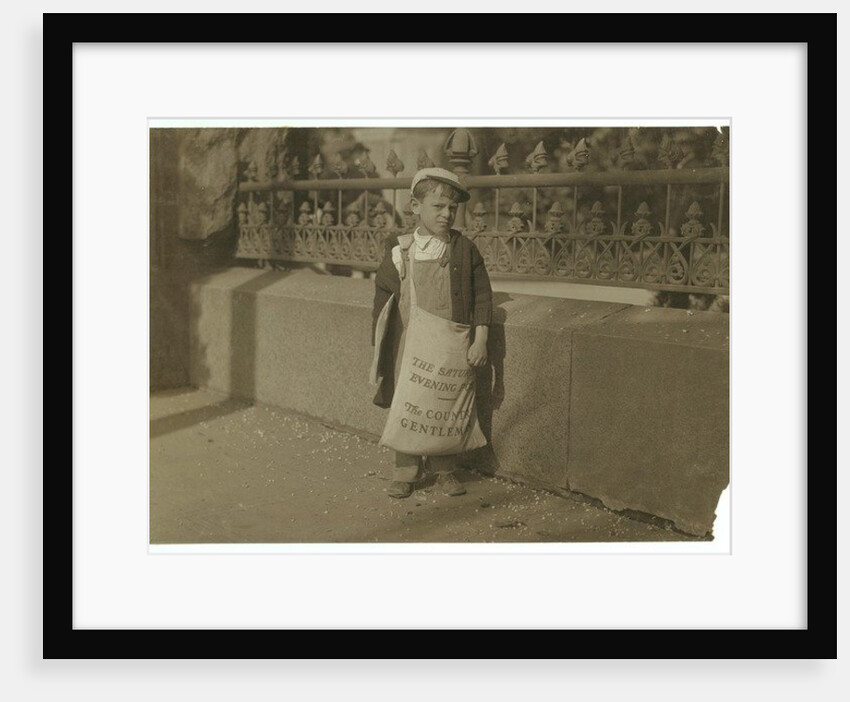 Newsboy Freddie Kafer, 5 or 6 years old, selling Saturday Evening Posts at the entrance to the State Capitol, Sacramento, California, 1915 by Lewis Wickes Hine