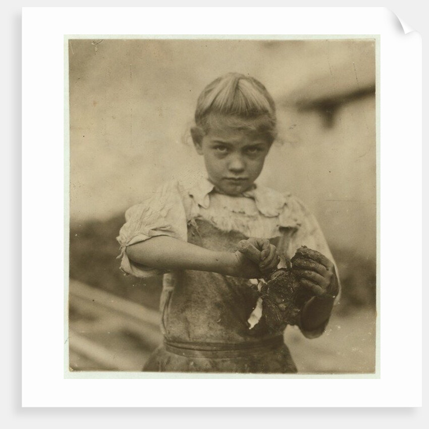 Rosie, aged 7, illiterate, working for a second year as an oyster shucker at Varn & Platt Canning Company, Bluffton, South Carolina, 1913 by Lewis Wickes Hine