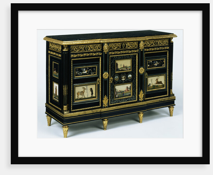 One of a pair of cabinets mounted with late 17th century pietra dura plaques, c.1785 by Adam Weisweiler