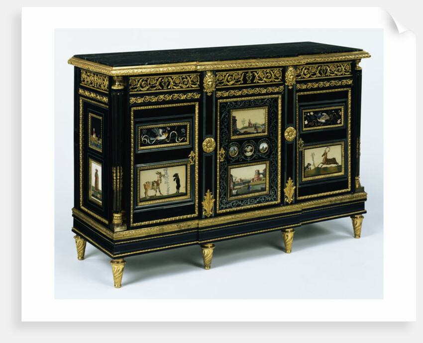 One of a pair of cabinets mounted with late 17th century pietra dura plaques, c.1785 by Adam Weisweiler
