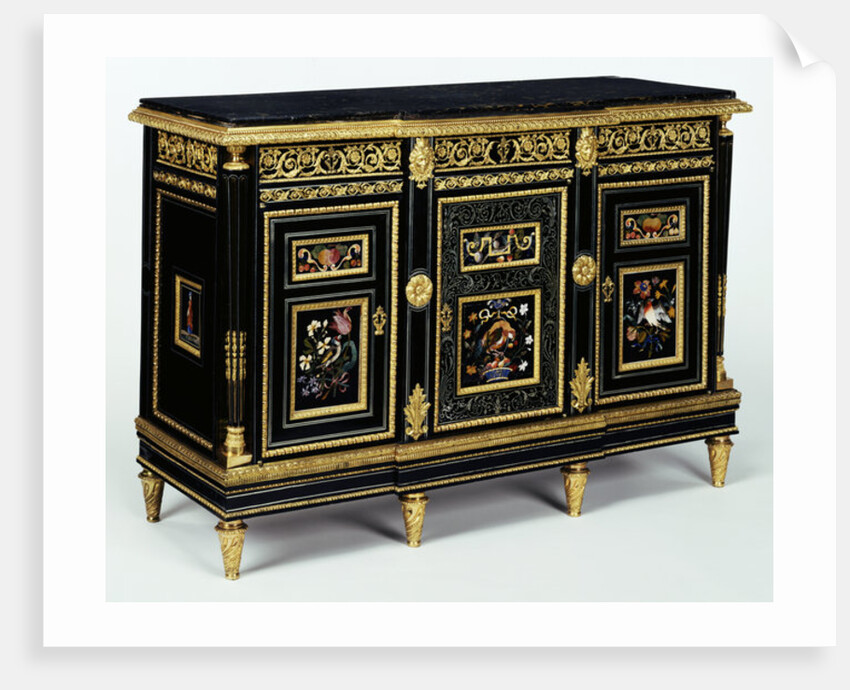 One of a pair of cabinets mounted with late 17th century pietra dura plaques, c.1810 by Adam Weisweiler