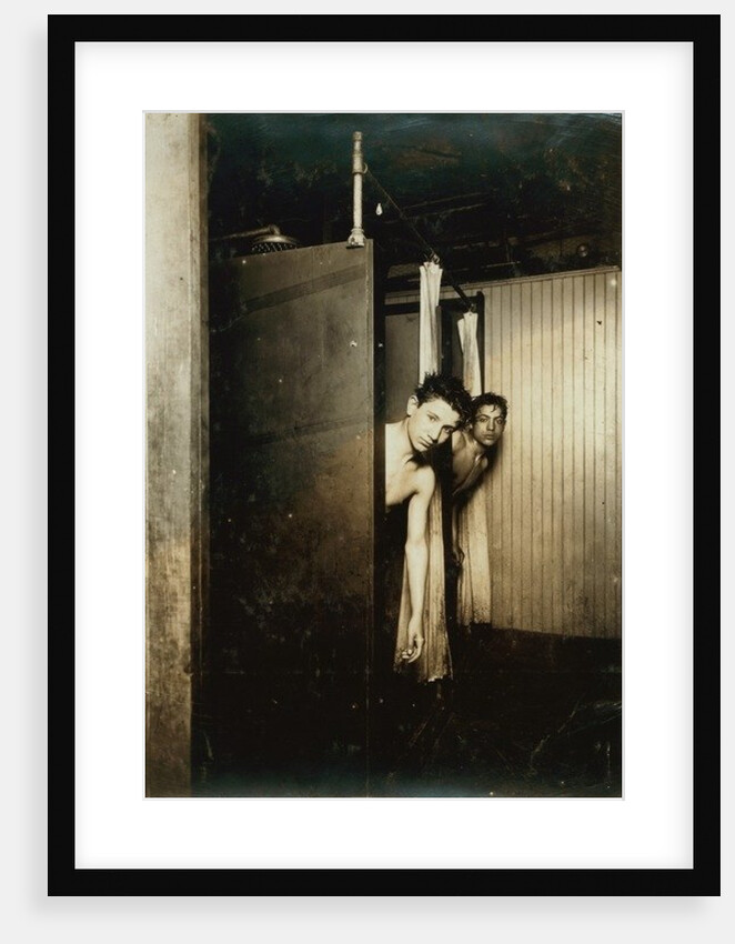 Telegraph boys using shower baths, Postal Tel. Co., Broadway, New York, 1910 by Lewis Wickes Hine