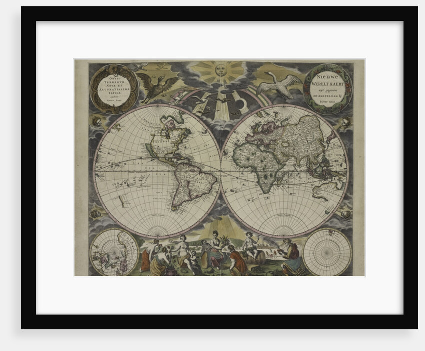 Double-hemisphere world map from Goos's Sea Atlas of the Water World, 1672 by Pieter Goos