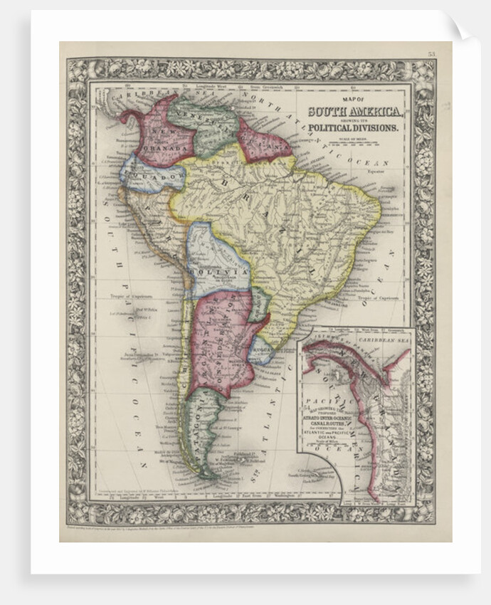 Map of South America showing its political divisions from Mitchell's new general atlas, 1863 by Samuel Augustus Mitchell