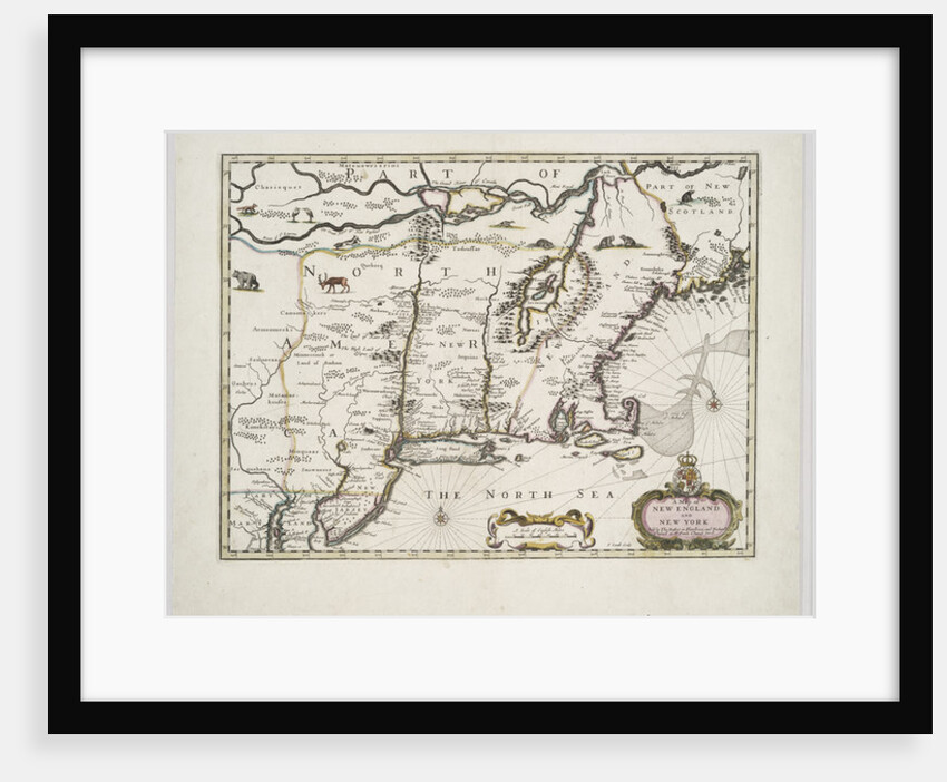 A map of New England and New York from John Speed's Theatre of the Empire of Great Britain, 1676 by John Speed