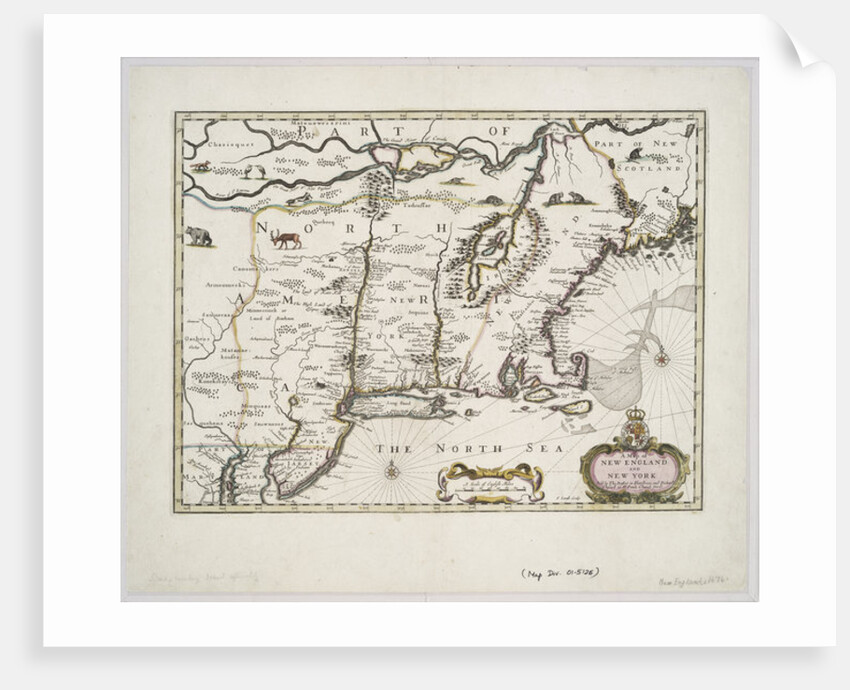 A map of New England and New York from John Speed's Theatre of the Empire of Great Britain, 1676 by John Speed