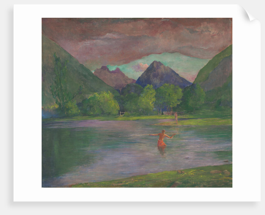 Afterglow, Tautira River, Tahiti, Fisherman Spearing a Fish, c.1895 by John La Farge or Lafarge