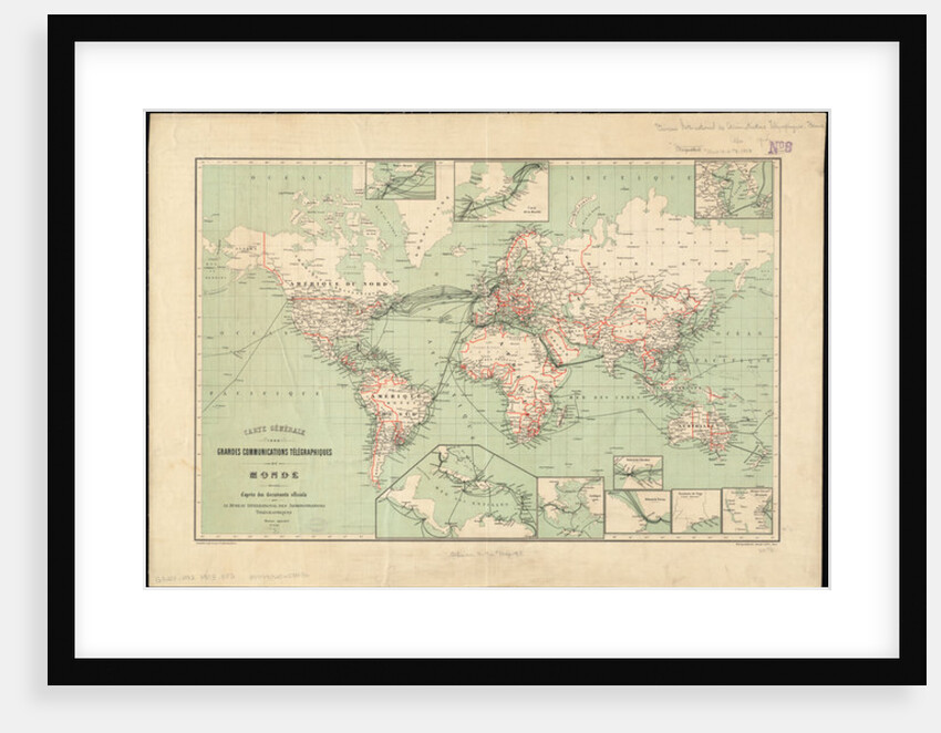 World map of telegraph lines published by the International Telegraph Bureau, 1901 Scale: [ca. 1:70,000,000] by Anonymous