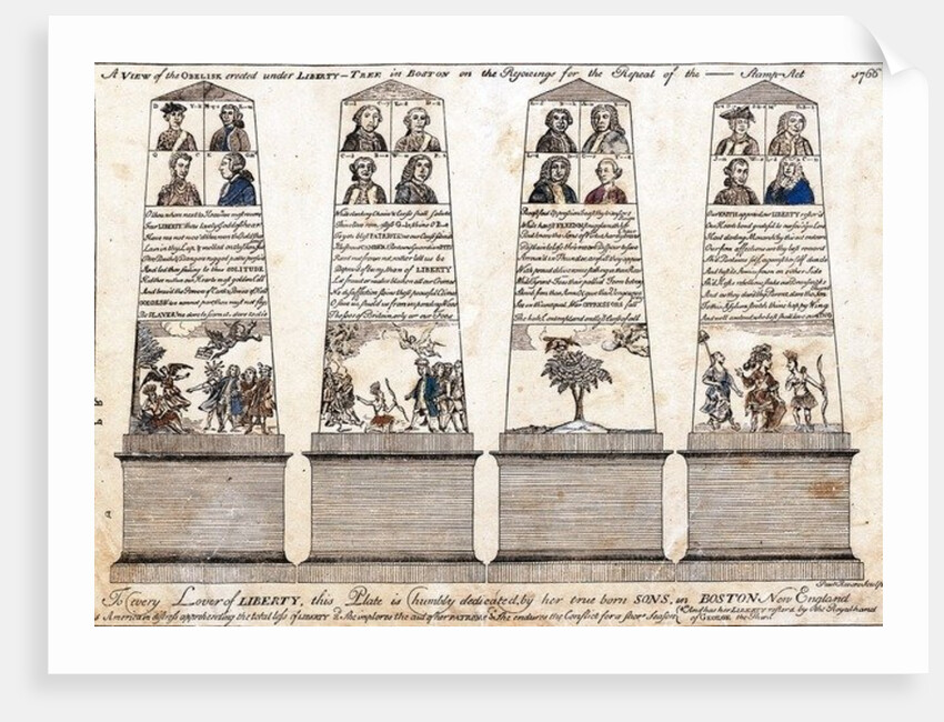 A view of the obelisk erected under Liberty-tree in Boston on the rejoicings for the repeal of the Stamp Act 1766 by Paul Revere