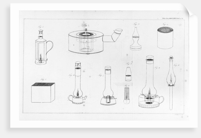 Safety lamps designed by Humphry Davy for use by miners by James the younger Basire