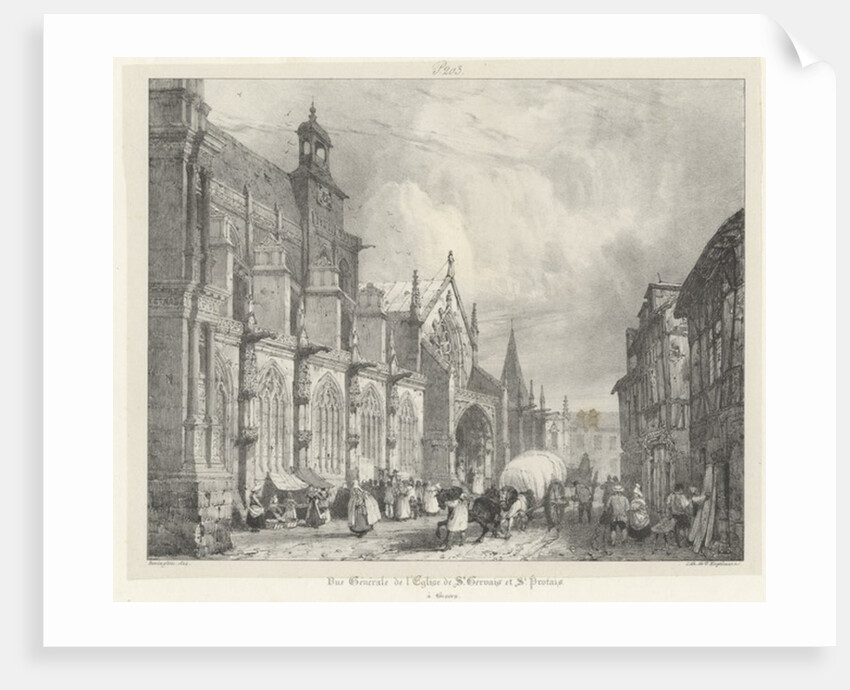 General view of the church of St Gervais and St Protais from 'Voyages Pittoresques et Romantiques dans l'Ancienne France: Normandie', 1824 by Richard Parkes Bonington