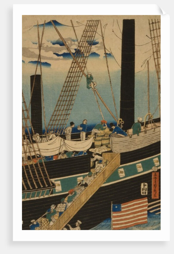Western traders loading cargo in Yokohama, 1861 by Utagawa Sadahide