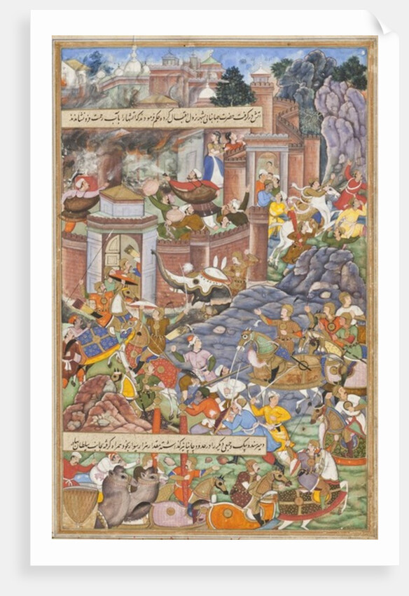 Flight of Sultan Bahadur During Humayun's 1535 Campaign in Gujarat, c.1590 by Dharmdas Dharmdas
