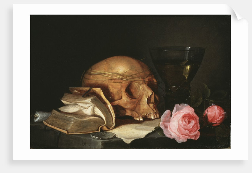 A Vanitas Still Life with a Skull, a Book and Roses, c.1630 by Jan Davidsz. de Heem