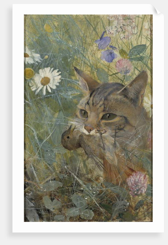 A Cat with a Young bird in its Mouth, 1885 by Bruno Andreas Liljefors