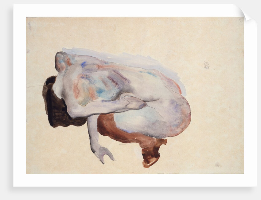 Crouching Nude in Shoes and Black Stockings, Back View, 1912 by Egon Schiele