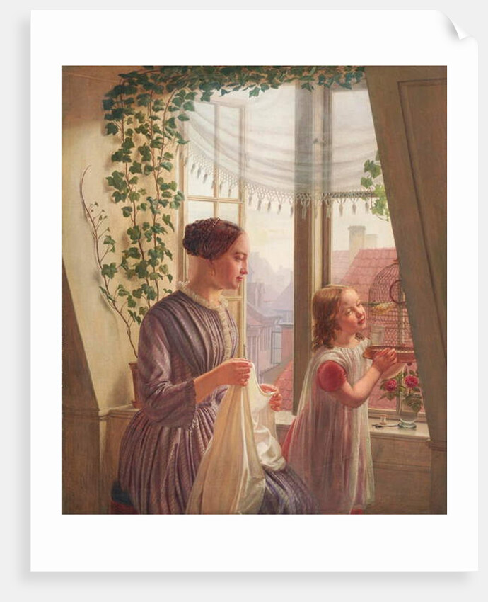 Interior with mother and daughter by a window, 1853 by Ludvig August Smith