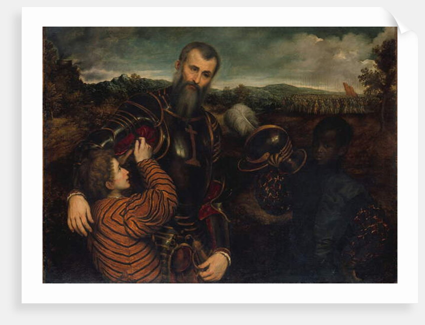 Portrait of a Man in Armor with Two Pages by Paris Bordone