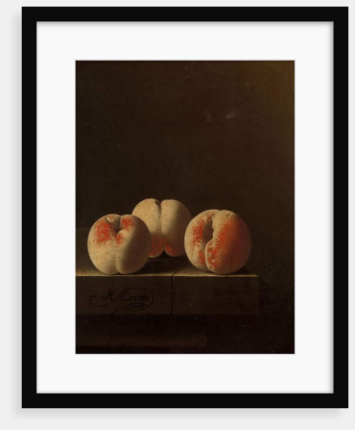 Three Peaches on a Stone Plinth, 1705 by Adrian Coorte