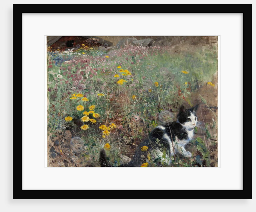 Cat on a flowery meadow, 1887 by Bruno Andreas Liljefors