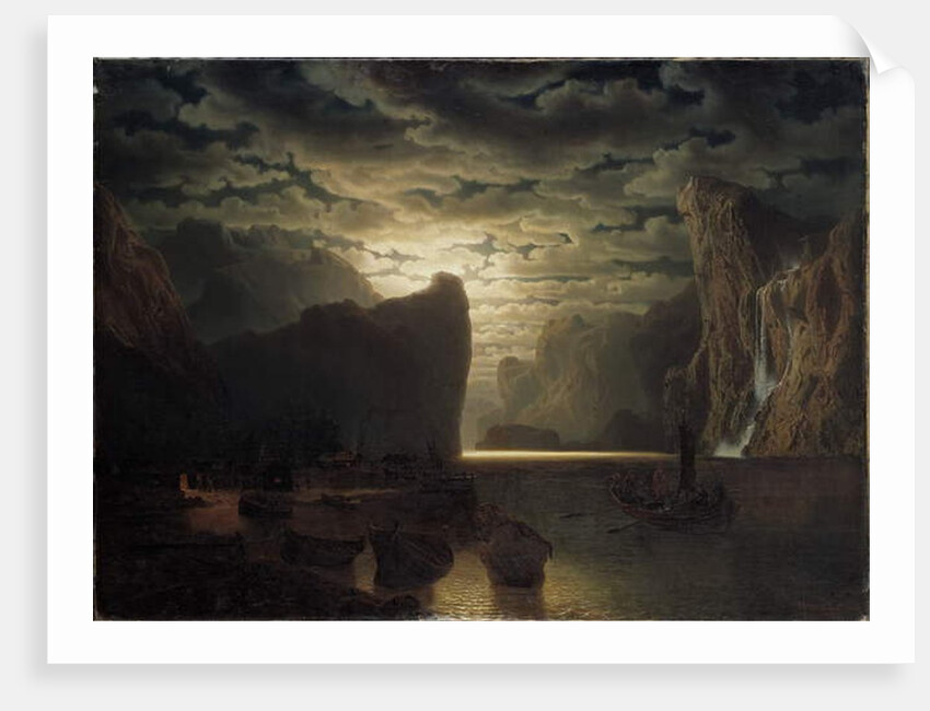 Norwegian Fjord in Moonlight, 1861 by Marcus Larson