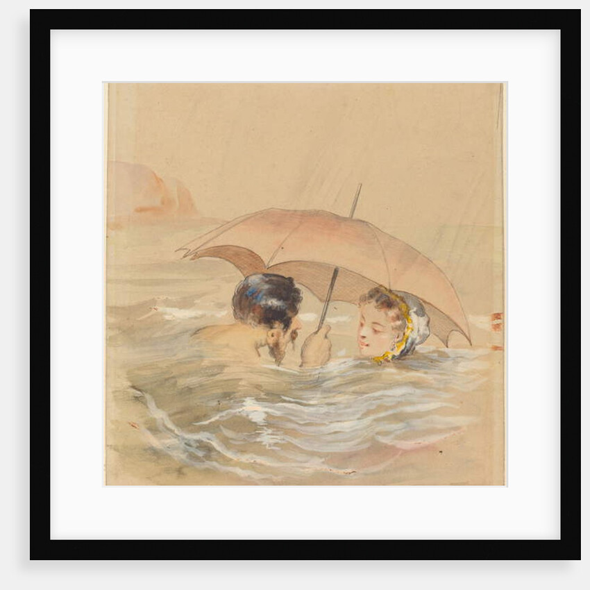 Male and Female Bathers with Umbrella by Alfred Grevin