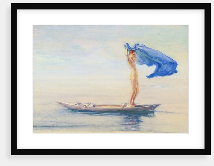 Girl in Bow of Canoe Spreading Out Her Loin-Cloth for a Sail, Samoa, c.1895-96 by John La Farge or Lafarge