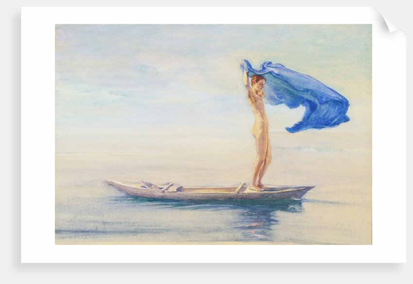 Girl in Bow of Canoe Spreading Out Her Loin-Cloth for a Sail, Samoa, c.1895-96 by John La Farge or Lafarge