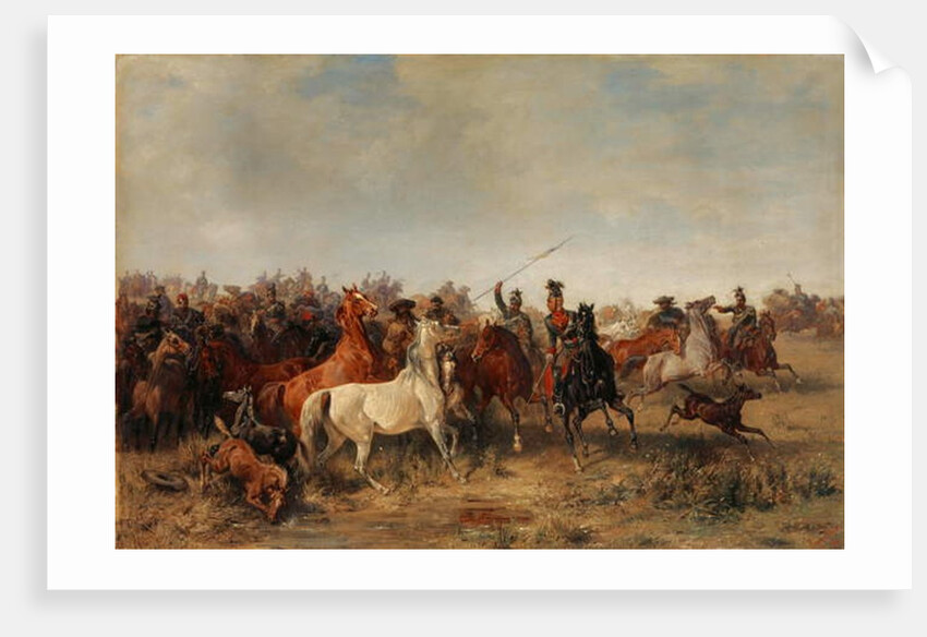Uhlans steal horses from Honved-Hussars, 1863 by Franz Adam