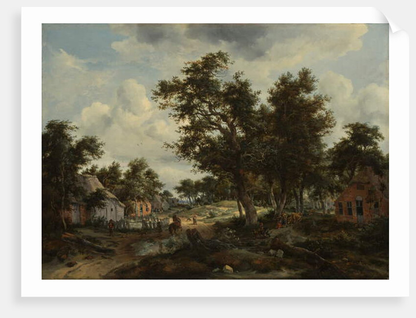 A Wooded Landscape with Travellers on a Path through a Hamlet, c.1665 by Meindert Hobbema