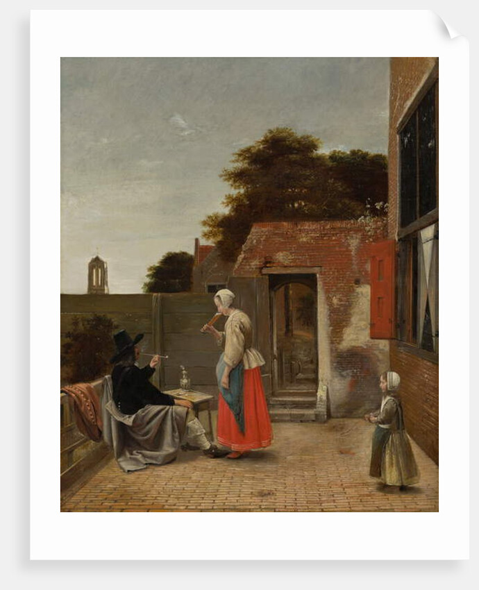 A Man Smoking and a Woman Drinking in a Courtyard, c.1658-60 by Pieter de Hooch