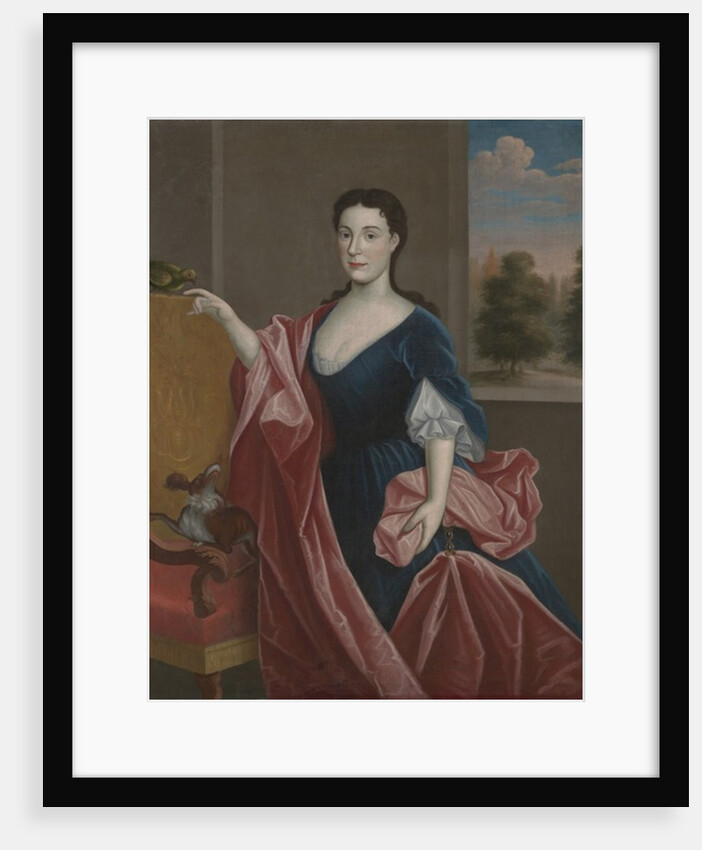 A Hudson Valley Lady with Dog and Parrot, c.1720-30 by American School
