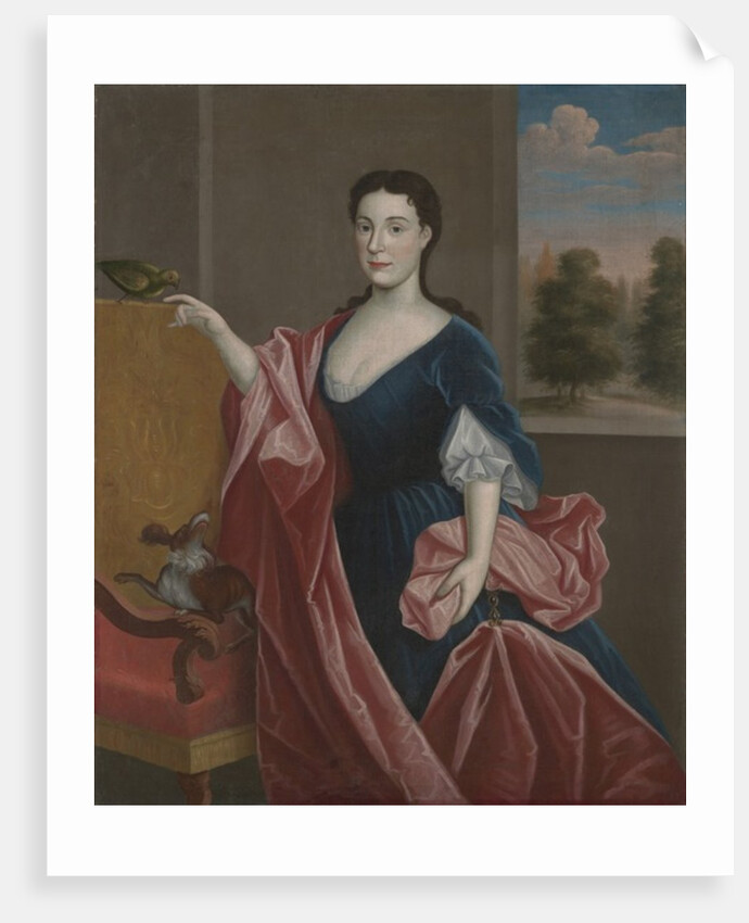A Hudson Valley Lady with Dog and Parrot, c.1720-30 by American School