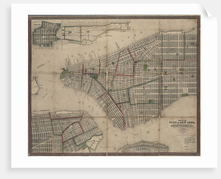 Map of the City of New York with the adjacent cities of Brooklyn & Jersey City, & the village of Williamsburg, 1852 by Anonymous