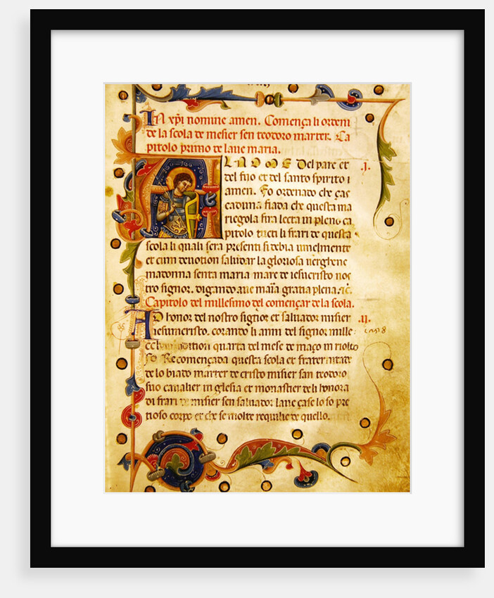 Historiated initial 'A' showing St. Theodore by Italian School