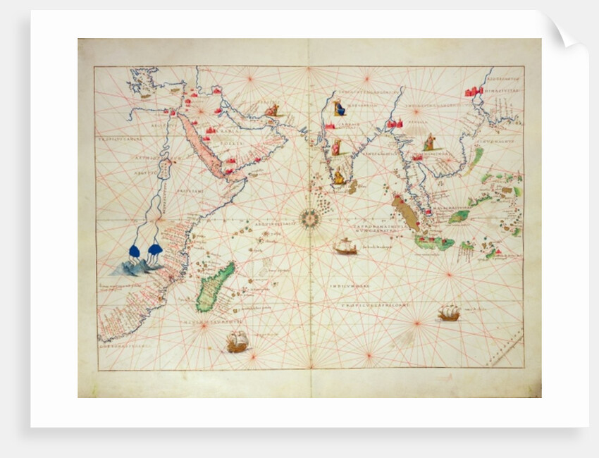 The Indian Ocean, from an Atlas of the World in 33 Maps, Venice, 1st September 1553 by Battista Agnese