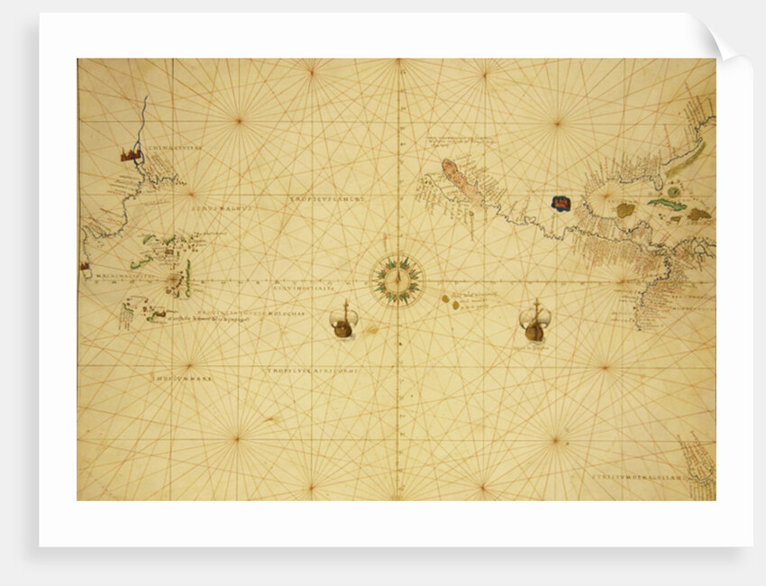 The Pacific Ocean, from an Atlas of the World in 33 Maps, Venice, 1st September 1553 by Battista Agnese