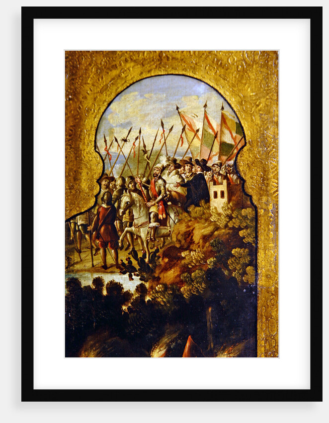 The arrival of the Spanish, lead by Cortez, in the plateau of Mexico City by Spanish School