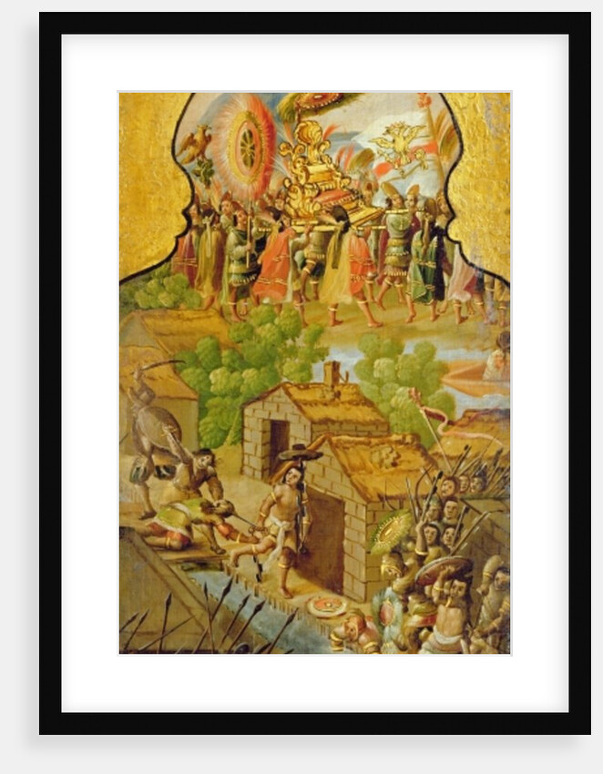 Capture of Montezuma and clashes with the Spanish on the streets of Tenochtitlan by Spanish School