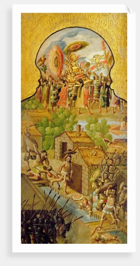 Capture of Montezuma and clashes with the Spanish on the streets of Tenochtitlan by Spanish School