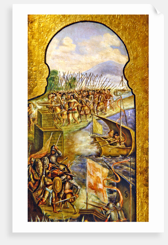 The Spanish enter Mexico City from the marsh by Spanish School