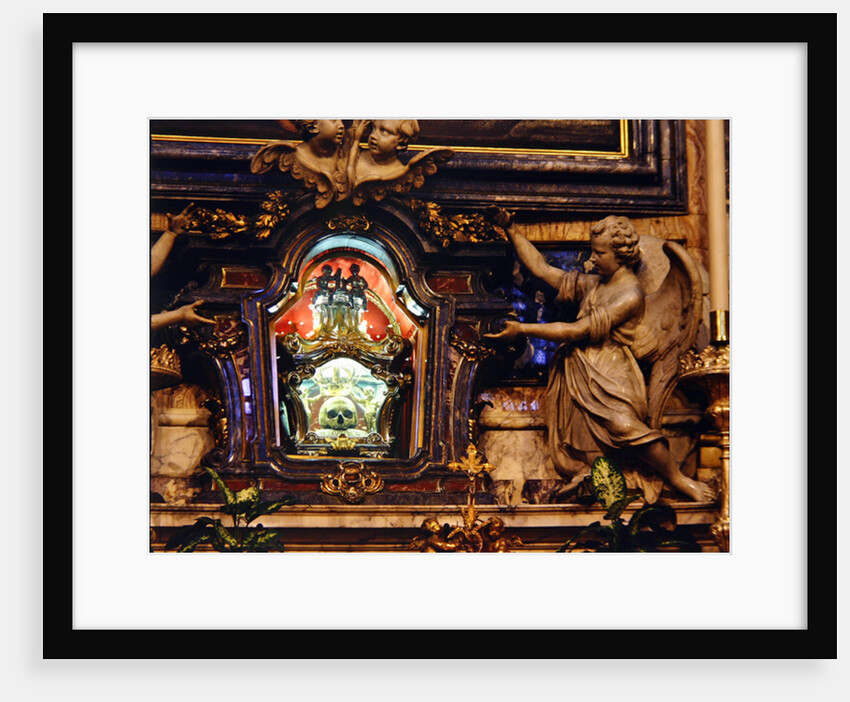 Relic of the skull of St. Aloysius Gonzaga situated in the high altar by School Italian