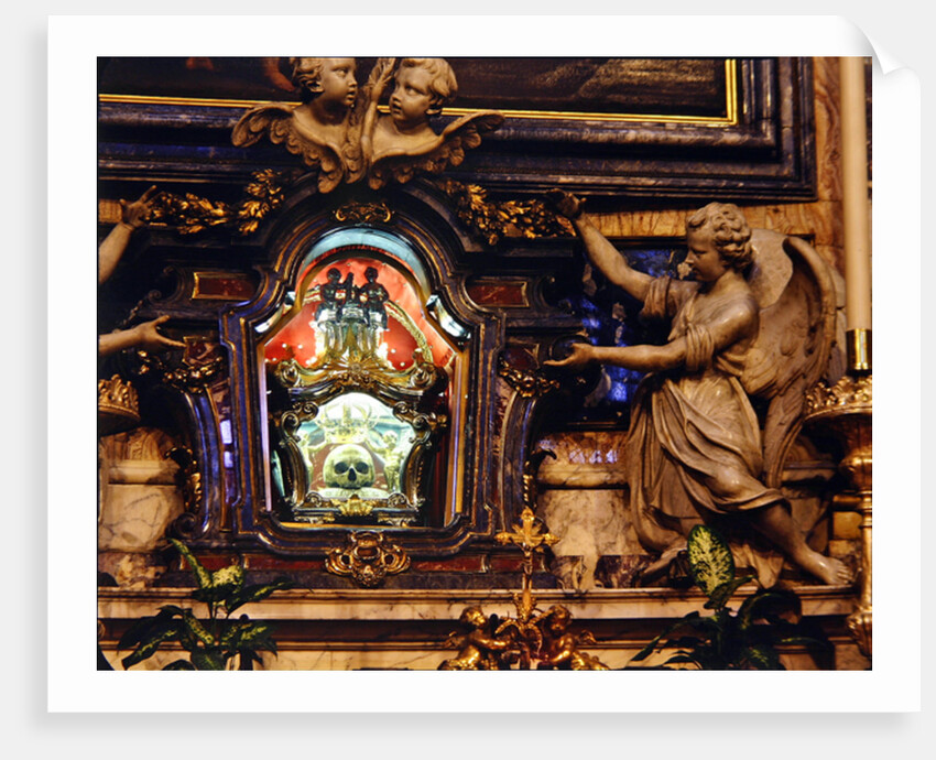 Relic of the skull of St. Aloysius Gonzaga situated in the high altar by School Italian
