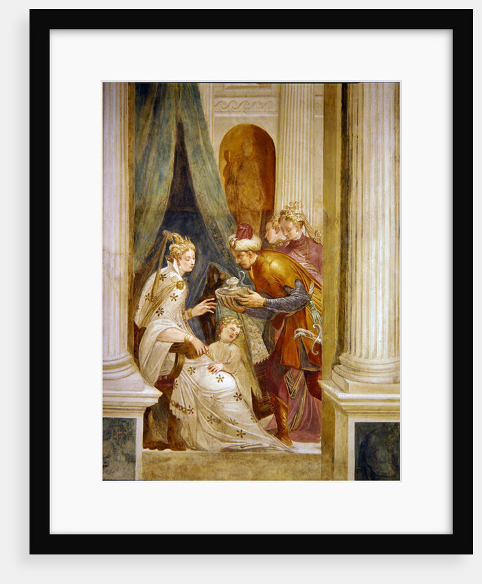 Right hand wall depicting Sophonisba with her child receiving the next pot of poison by Giambattista (1526-78) Zelotti
