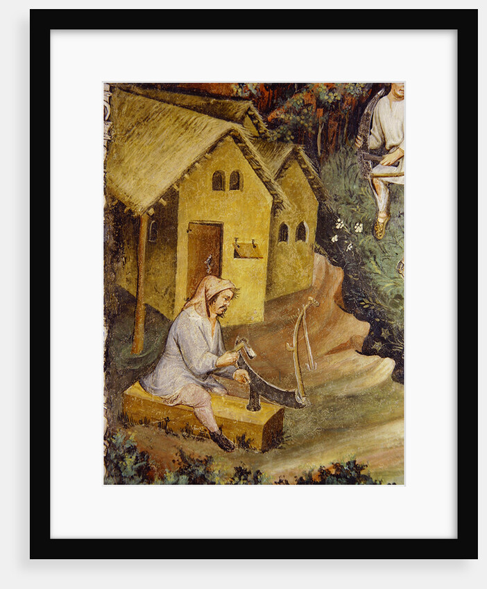 The farmer prepares the scythe for haymaking by Italian School