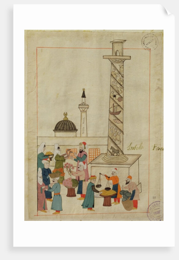 Ms. cicogna 1971, miniature from the 'Memorie Turchesche' depicting an open-air market in a piazza in Constantinople by Venetian School