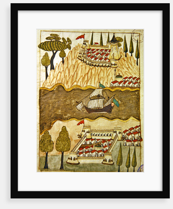 Ms. cicogna 1971, miniature from the 'Memorie Turchesche' depicting the two great fortresses on the Bosphorus by Venetian School