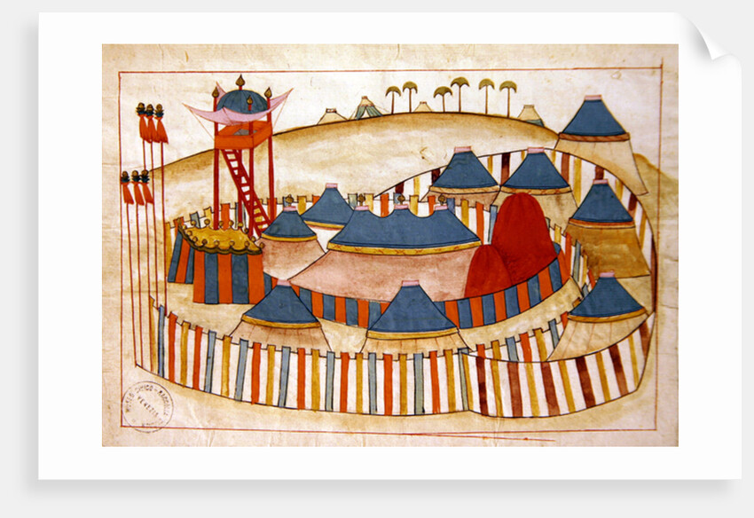 Ms. cicogna 1971, miniature from the 'Memorie Turchesche' depicting a Turkish camp with look-out tower by Venetian School
