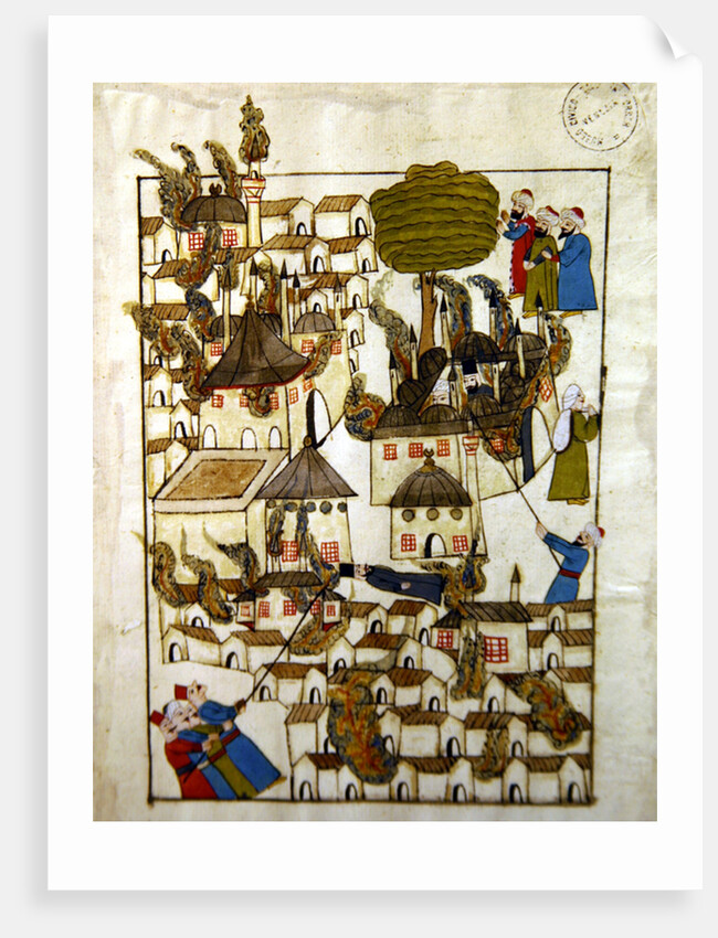 Ms. cicogna 1971, miniature from the 'Memorie Turchesche' depicting the great fire at Constantinople in 1660 by Venetian School